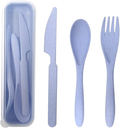 Honbay 3PCS Portable Cutlery Boreal Europe Style Healthy Eco-Friendly Wheat Straw Spoon Fork Knife Tableware set for Travel, Picnic, Camping or Just for Daily Use (pink) Home & Garden > Kitchen & Dining > Tableware > Flatware > Flatware Sets HONBAY Blue  