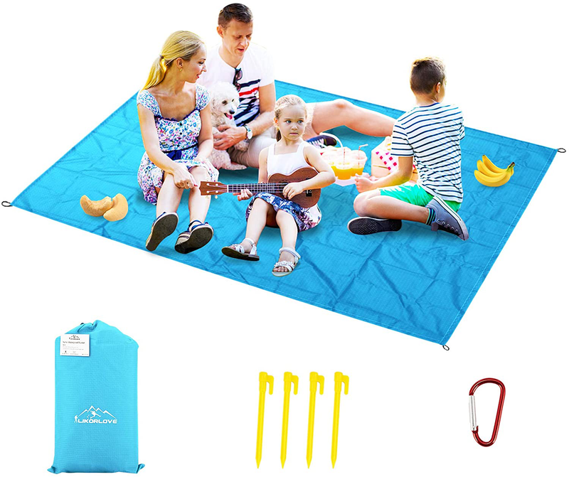 Likorlove Outdoor Picnic Waterproof Blanket 80"x60" / 94"x79", Compact Lightweight Foldable Sand Proof Pocket Mat for Beach/Hiking/Travel/Camping/Festival/Sporting Events with Bag Loops Stakes Home & Garden > Lawn & Garden > Outdoor Living > Outdoor Blankets > Picnic Blankets Likorlove Blue X-Large（94"x79") 