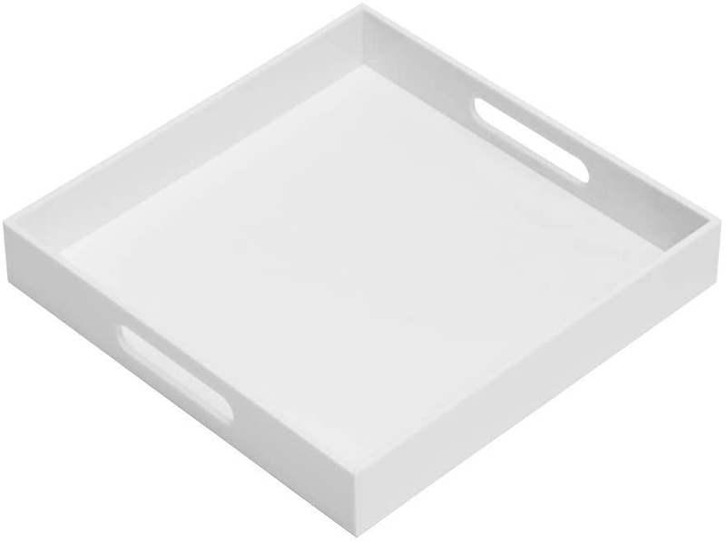 KEVLANG Glossy White Sturdy Acrylic Serving Tray with Handles-10x15Inch-Serving Coffee Appetizer Breakfast Butler-Kitchen Countertop-Makeup Drawer Organizer-Vanity Table Tray-Ottoman Tray Home & Garden > Decor > Decorative Trays KEVLANG Glossy White 12"x12"x2"H 