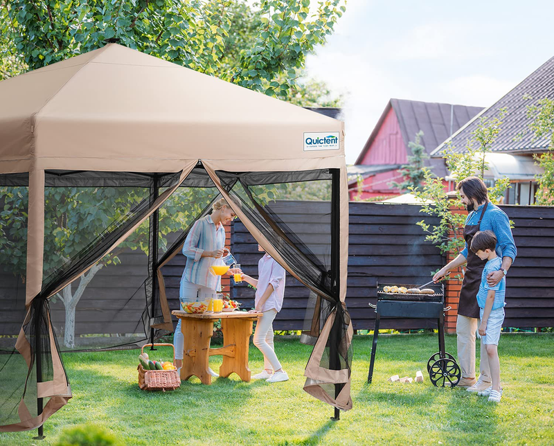 Quictent 13’ X 13’ Hexagonal Gazebo with Solar Powered LED Lights Pop up Canopy Tent with Mosquito Net ,Easy up Screened Canopy Gazebo, Beige Sporting Goods > Outdoor Recreation > Camping & Hiking > Mosquito Nets & Insect Screens Quictent   