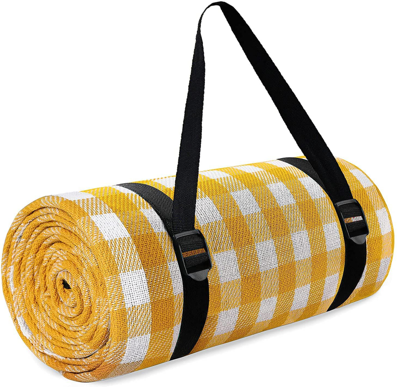 GEEK LIGHTING Picnic Mat Large 79”x 79” Thick 3-Layer Lightweight Portable Picnic Blanket Waterproof Insulation Camping for 4 to 6 Adults Easy Fold Storage Beach Outdoor Blackwhite Stripes Home & Garden > Lawn & Garden > Outdoor Living > Outdoor Blankets > Picnic Blankets GEEK LIGHTING Yellow  