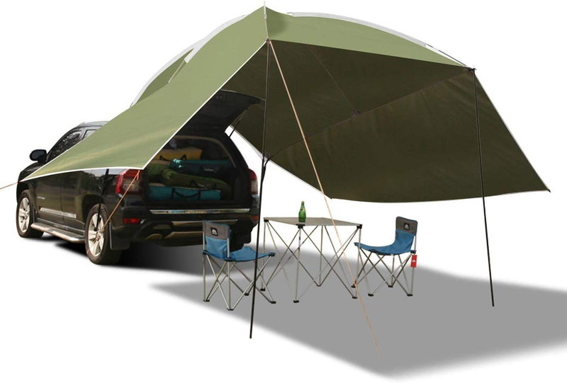 REDCAMP Waterproof Car Awning Sun Shelter, Portable Auto Canopy Camper Trailer Sun Shade for Camping, Outdoor, SUV, Beach Beige/Army Green Sporting Goods > Outdoor Recreation > Camping & Hiking > Tent Accessories REDCAMP Army Green With Both Sides  