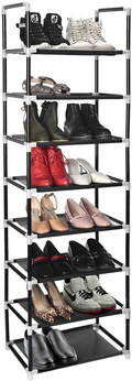 ERONE Shoe Rack Organizer 8 Tiers, Stackable and Durable Shoe Shelf Storage 16 Pairs Metal Shoe Tower Space Saving 18" X 11.9" X 57.7"(Black) Furniture > Cabinets & Storage > Armoires & Wardrobes ERONE Black  