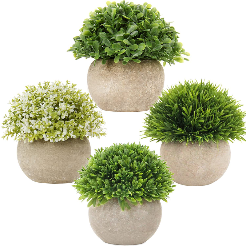 Mini Potted Fake Plants Small Plants Artificial Plastic Greenery Grass in Pots Faux Tiny Topiary Shrubs Cute Bathroom Decor Home & Garden > Decor > Seasonal & Holiday Decorations U/S Style