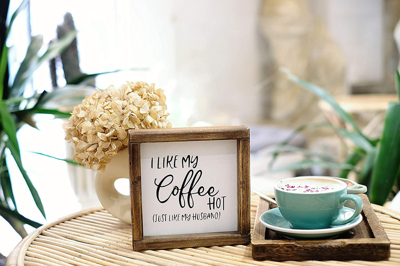 Lavender Inspired I Like My Coffee Hot, Just Like My Husband-Funny Coffee Signs for Kitchen Decor-Farmhouse Coffee Bar Decor Signs -Tiered Tray Signs-Rustic Coffee Sign with Funny Quote-, 7x7