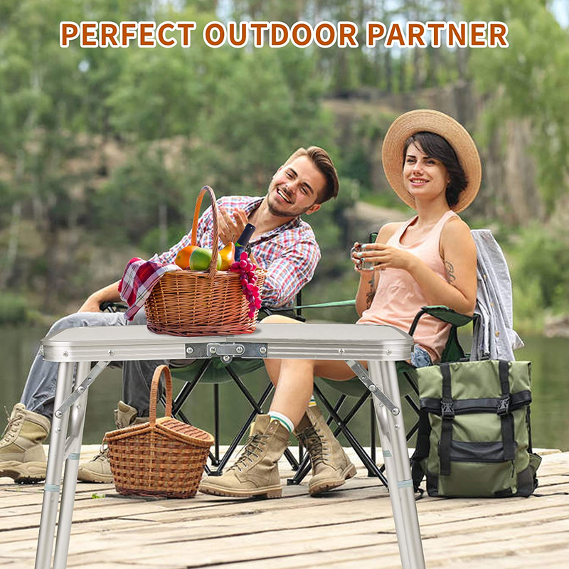 Folding Camping Table Portable - Lightweight Aluminum Foldable Picnic Table, 2 Adjustable Heights, Small Collapsible Dining Table for Indoor Outdoor Camp Beach Party BBQ Sporting Goods > Outdoor Recreation > Camping & Hiking > Camp Furniture JooMoo   