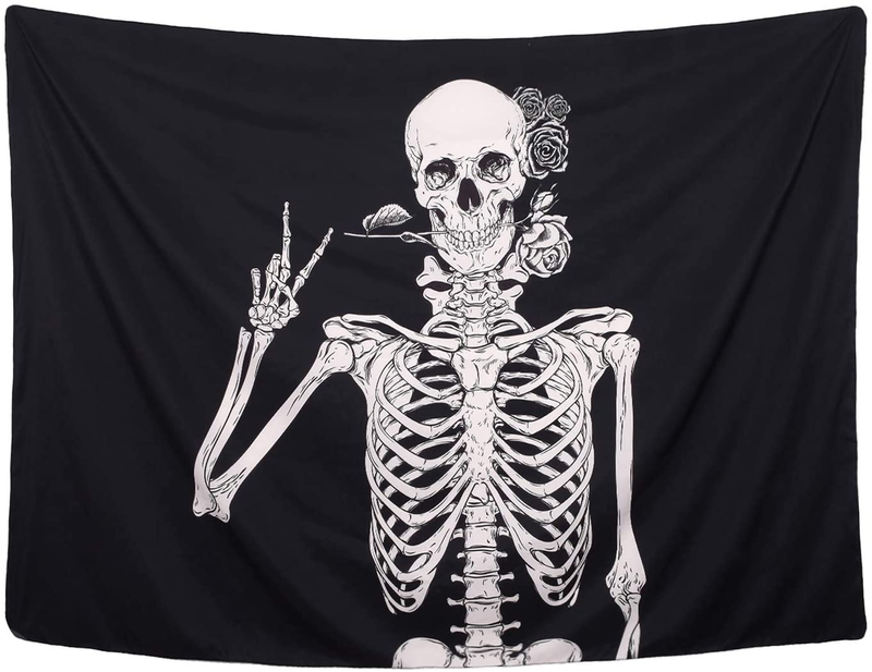 Martine Mall Rock and Roll Skull Tapestries, Funny Skull Human Skeleton Tapestry Wall Hanging for Room Decoration, Black and White Wall Art Home & Garden > Decor > Artwork > Decorative Tapestries MARTINE MALL   