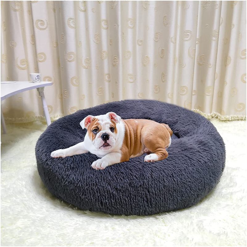 Dog Bed for Large Dog, Dog Beds for Medium Dogs, Small Dog Bed, Calming Dog Bed, Pet Bed, Anti-Anxiety Donut Dog Cuddler Bed, Warming Cozy Soft Dog round Bed  WFMZHY Dark Grey X-Large(40inch) 