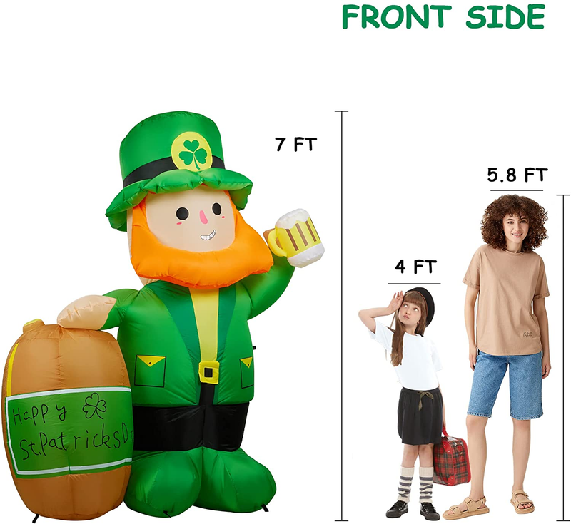 HOOJO 7 FT Height St Patricks Day Inflatables Decorations, Outdoor Decor St Patricks Day Decorations for the Home, Leprechaun Happy St Patricks Day Build-In LED for Holiday Lawn, Yard Decor, Garden