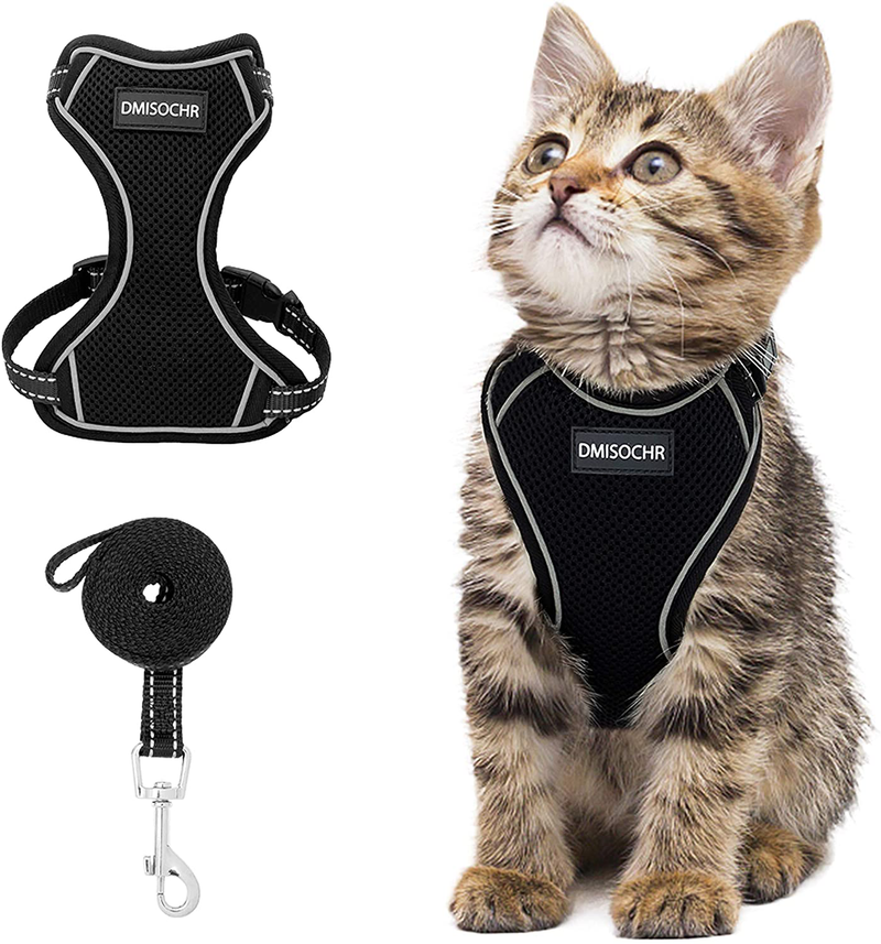DMISOCHR Cat Harness and Leash Set - Escape Proof Safe Cat Vest Harness for Walking Outdoor - Reflective Adjustable Soft Mesh Breathable Body Harness - Easy Control for Small, Medium, Large Cats Animals & Pet Supplies > Pet Supplies > Cat Supplies > Cat Apparel DMISOCHR Black Small (neck: 7"-11" chest: 10.5"-16") 