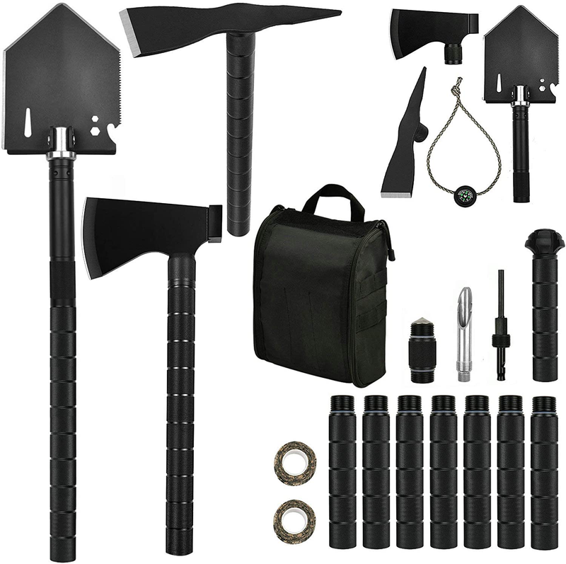 IUNIO Survival Off-Roading Tool Kit, Folding Shovel, Camping Axe, Multitool, Pickaxe, with Carrying Bag, for Outdoor, Car Emergency (Upgrade Black) Sporting Goods > Outdoor Recreation > Camping & Hiking > Camping Tools iunio   