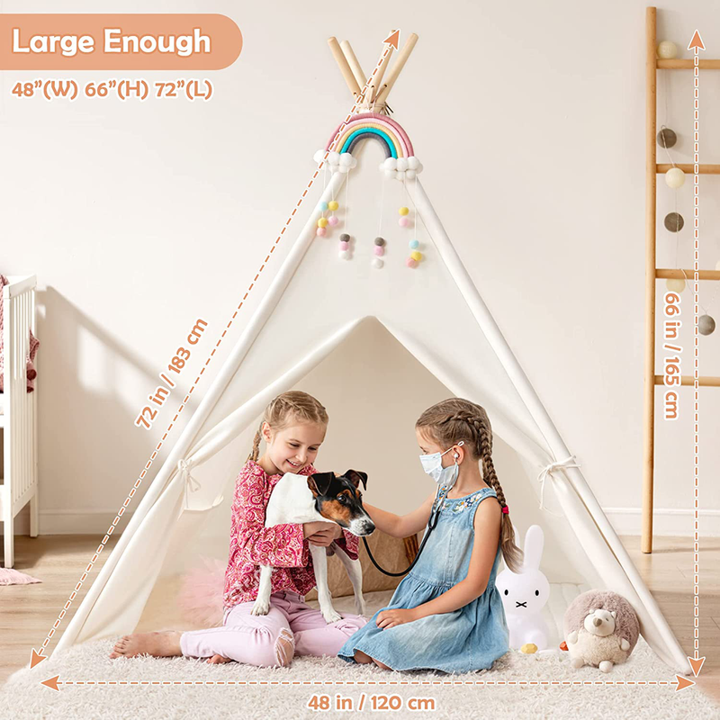 Tiny Land Kids Teepee Tent-Toys for 3,4,5,6 Year Old Girls-Kids Foldable Play Tent with Mat & Light String & Carry Case, White Canvas Teepee Indoor Outdoor Games-Kids Playhouse-Kids Tent Sporting Goods > Outdoor Recreation > Camping & Hiking > Tent Accessories Tiny Land   
