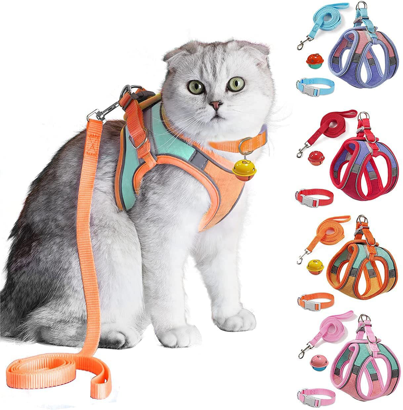 JSXD Cat Harness,Leash and Collar Set,Escape Proof Kitten Vest Harness for Walking,Easy Control Night Safe Pet Harness with Reflective Strap and Bell for Small Large Kitten,Fit for Puppy,Rabbit Animals & Pet Supplies > Pet Supplies > Cat Supplies > Cat Apparel JSXD Orange/Blue Small (Pack of 1) 
