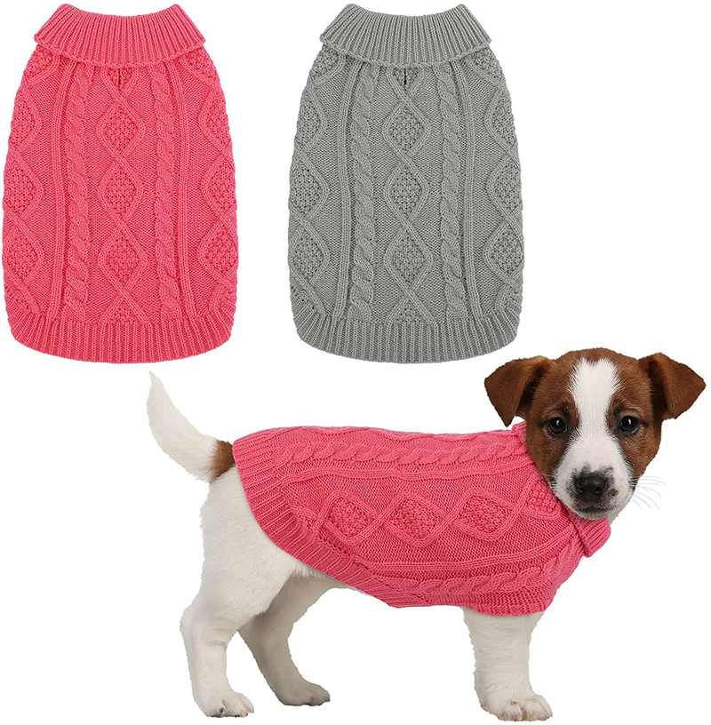 Pedgot Dog Sweater Turtleneck Knitted Dog Sweater Dog Jumper Coat Warm Pet Winter Clothes Classic Cable Knit Sweater for Dogs Cats in Cold Season Animals & Pet Supplies > Pet Supplies > Dog Supplies > Dog Apparel Pedgot Gray, Pink Small 