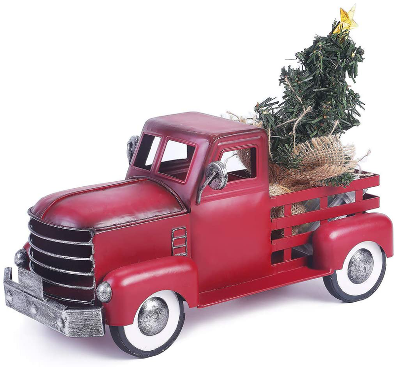 Red Metal Truck Christmas Décor with Removable LED Christmas Tree Ornament, Vintage Farmhouse Pickup Truck for Table Top Christmas Decorations, Perfect Christmas Table Centerpiece Home & Garden > Decor > Seasonal & Holiday Decorations& Garden > Decor > Seasonal & Holiday Decorations Giftchy RED TRUCK WITH CHRISTMAS TREE  
