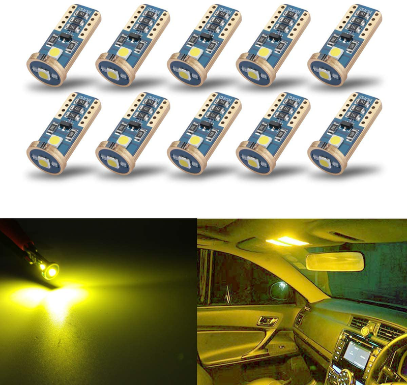 iBrightstar Newest Extremely Bright Wedge T10 168 194 LED Bulbs For Car Interior Dome Map Door Courtesy License Plate Lights, Purple Vehicles & Parts > Vehicle Parts & Accessories > Motor Vehicle Parts > Motor Vehicle Interior Fittings IBrightstar-T10-3030-3P Gold Yellow  