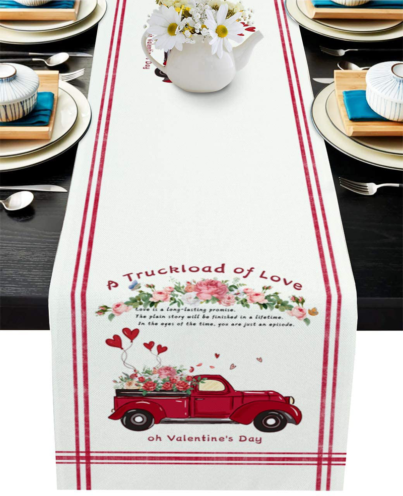 Coffee Table Runner Valentine'S Day a Truck Load of Love Burlap Table Runner for Farmhouse Home Kitchen Décor Crafts for Family Dinner, Parties& Gathering 13X90Inch Home & Garden > Decor > Seasonal & Holiday Decorations Libaoge   