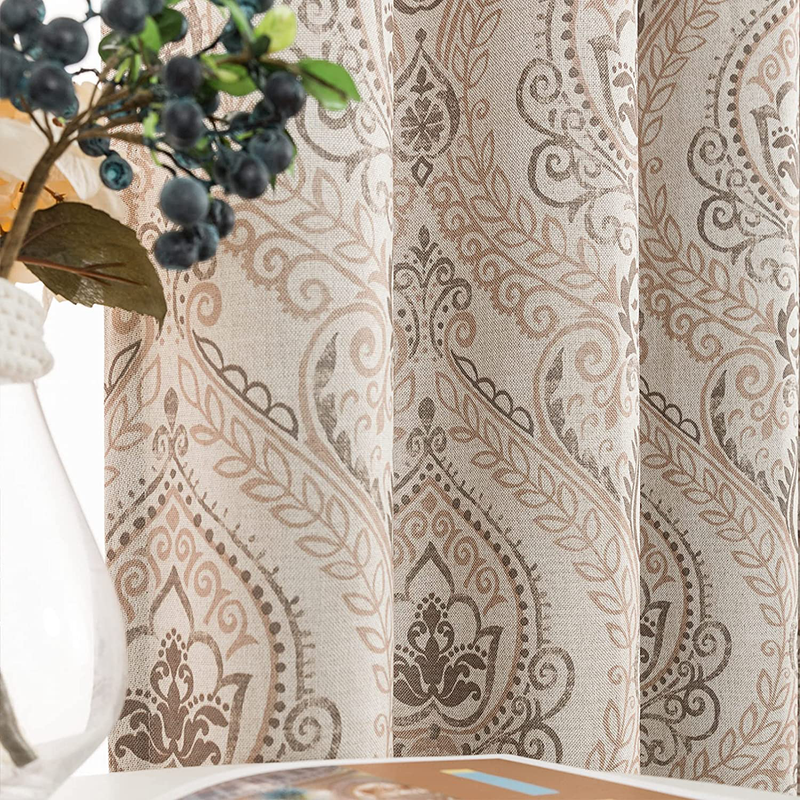 Linen Textured Curtains for Bedroom Damask Printed Drapes Vintage Linen Look Medallion Curtain Panels Red Window Treatments Room Darkening for Living Room Patio Door 2 Panels 84 Inch Terrared Home & Garden > Decor > Window Treatments > Curtains & Drapes jinchan Taupe W50 x L54 