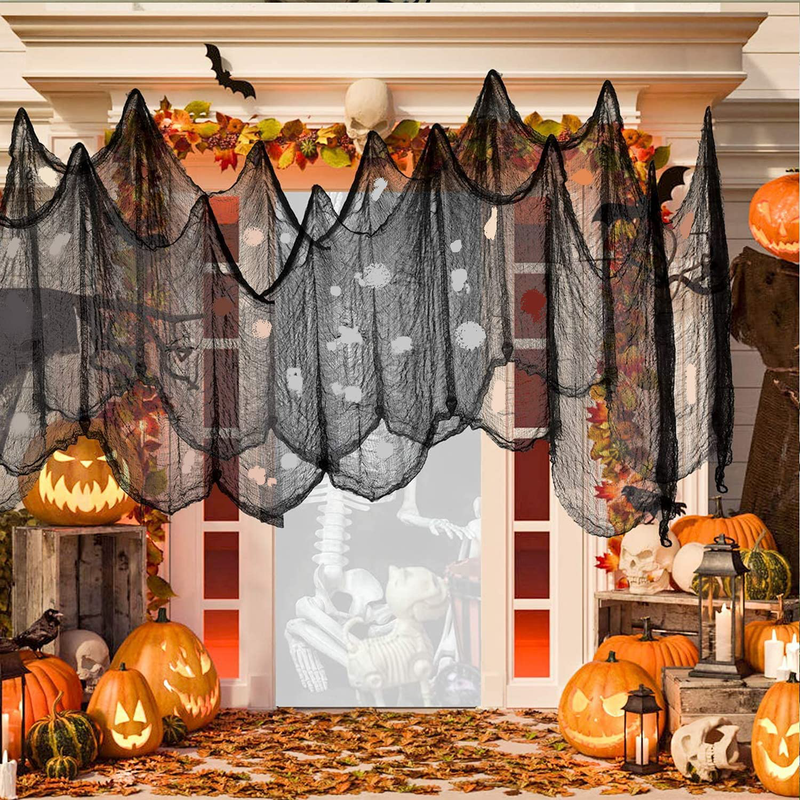 Ollny Halloween Creepy Cloth 80 x 200 in, Scary Gauze Doorways Spooky Giant Tapestry for Halloween Party Supplies Decorations Outdoor Yard Home Wall Decor, Black Arts & Entertainment > Party & Celebration > Party Supplies Ollny   