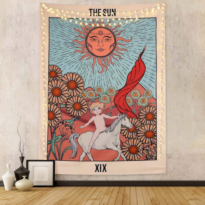 FLY SPRAY Tarot Tapestry The Moon Medieval Europe Divination Tapestry Wall Hanging Mysterious Tapestries Home Decor Home & Garden > Decor > Artwork > Decorative Tapestries FLY SPRAY The Sun 71" x 92" 