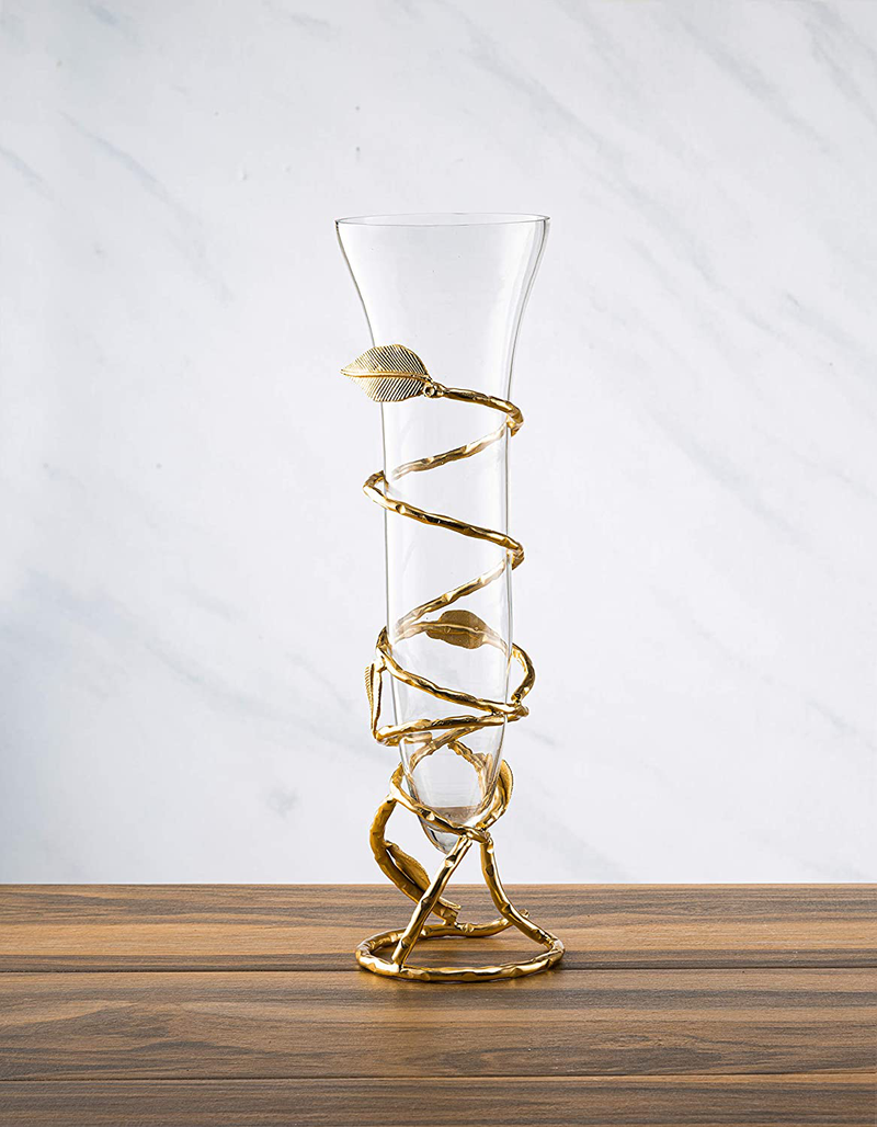 Clear Glass Vase with Gold Leaf Design Base-Measures: 16" H Home & Garden > Decor > Vases Classic Touch Decorium   