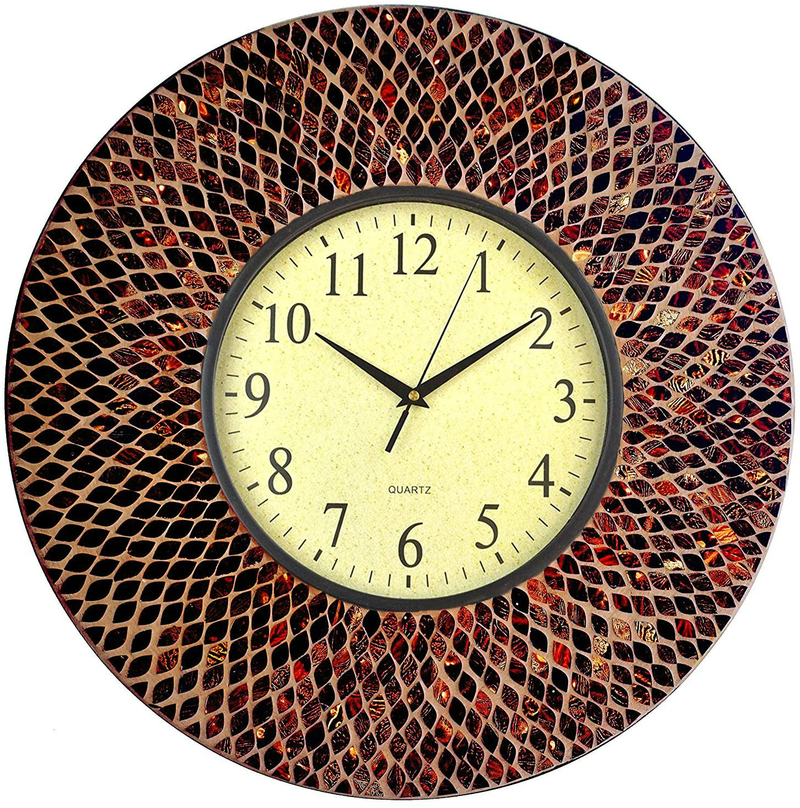 LuLu Decor, 19" Baltic Amber Mosaic Wall Clock with 9.5" Brown Arabic Glass Dial, 4.50" Mosaic Border, Silent Non-Ticking Quartz, Perfect for Housewarming Gift (LP72) Home & Garden > Decor > Clocks > Wall Clocks Lulu Decor, Inc. Lp73c - Coffee Cement  