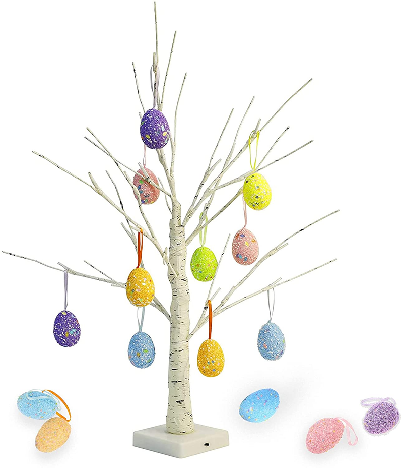 Dooit 24 Inch Pre-Lit White Birch Tree with 10Pcs Easter Egg Ornaments, Battery Operated 24 Warm White Led Lights Table Centerpiece for Party Birthday Home Spring Easter Holiday Decorations Home & Garden > Decor > Seasonal & Holiday Decorations Dooit   