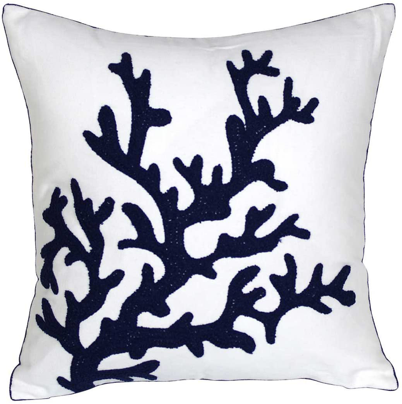DECOPOW Embroidered Nautical Decor Pillow Covers,Square 18 Inches Decorative Canvas Pillow Cover for Nautical Style Deco by (Navy-Coral) Home & Garden > Decor > Seasonal & Holiday Decorations DECOPOW Default Title  