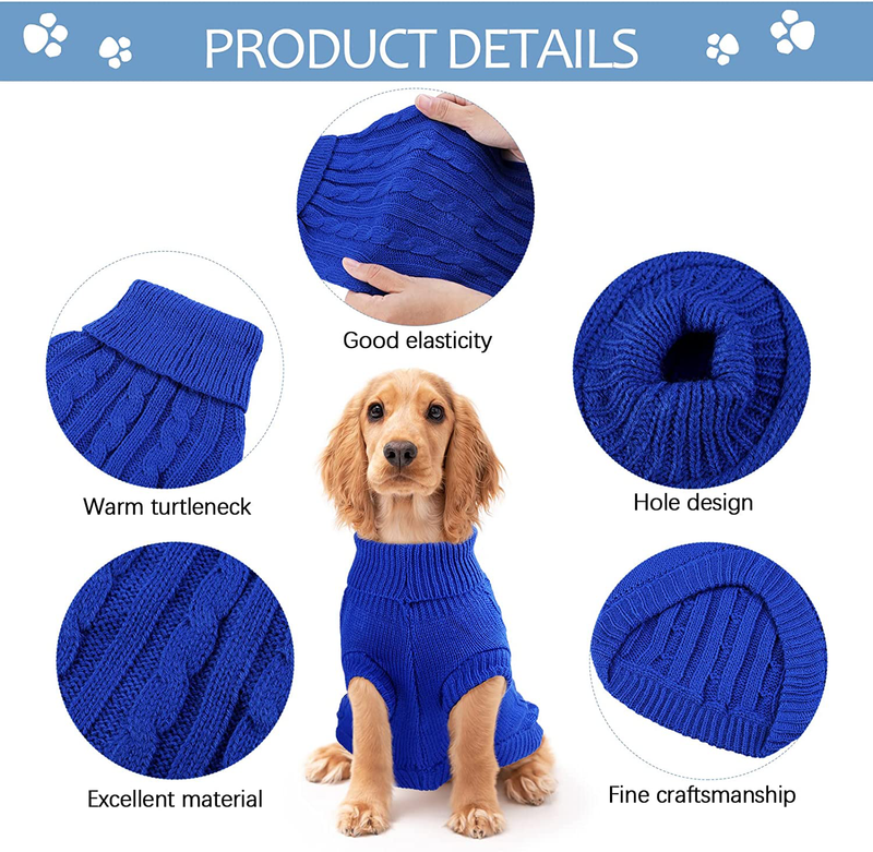 Pedgot 4 Pieces Dog Sweater Dog Winter Clothes Knit Turtleneck Pet Sweater Classic Pet Cable Knit Winter Coat Warm Dog Sweatshirt Pullover for Small Medium Large Dogs