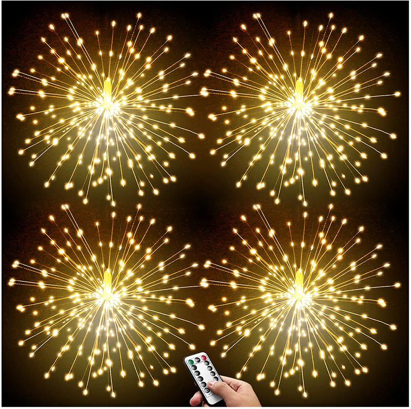 DenicMic 4 Pack Led Copper Wire Firework Lights: 8 Modes Dimmable Remote Control Waterproof Hanging Ceiling Starburst Fairy Star Sphere Lights for Patio Party Wedding Christmas Decorations(Warm White) Home & Garden > Decor > Seasonal & Holiday Decorations& Garden > Decor > Seasonal & Holiday Decorations DenicMic   