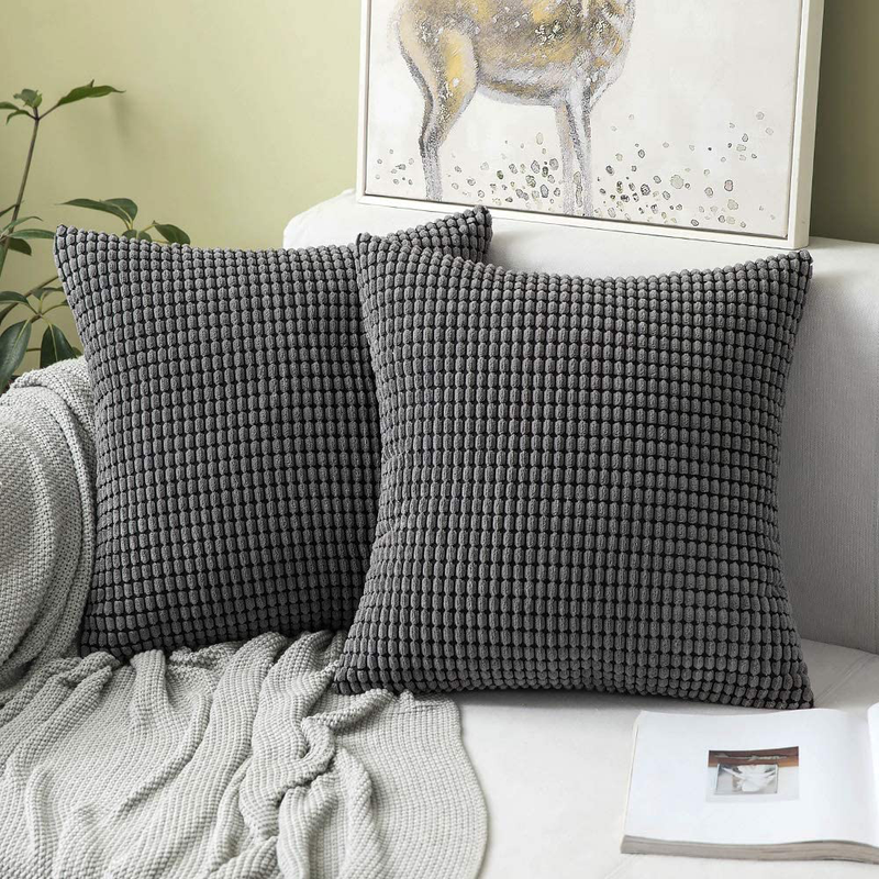 MIULEE Pack of 2 Decorative Throw Pillow Covers Soft Corduroy Solid Cushion Case Grey Pillow Cases for Couch Sofa Bedroom Car 18 X 18 Inch 45 X 45 Cm Home & Garden > Decor > Chair & Sofa Cushions MIULEE Grey 24"x24" 
