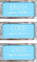LIBWYS Bathroom Sign & Plaque (Set of 3) Wash Your Hands Brush Your Teeth Comb Your Hair Decorative Rustic Wood Farmhouse Bathroom Wall Decor (White) Home & Garden > Decor > Seasonal & Holiday Decorations LIBWYS Blue  
