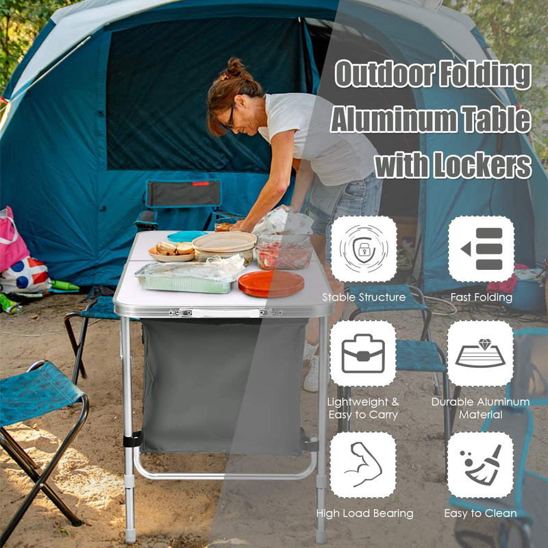 Goplus Folding Camping Table with Storage, 2-Level Adjustable Height, Outdoor Aluminum Lightweight Portable Foldable Picnic Table for Camp, Beach, BBQ and Party Sporting Goods > Outdoor Recreation > Camping & Hiking > Camp Furniture Goplus   