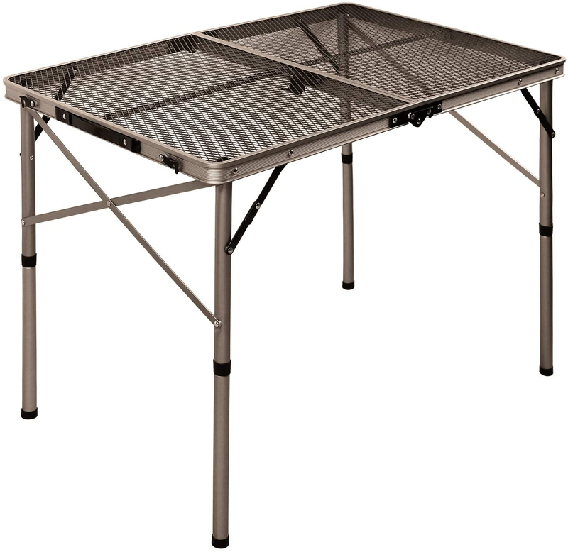 REDCAMP Folding Portable Grill Table for Camping, Lightweight Aluminum Metal Grill Stand Table for outside Cooking Outdoor BBQ RV Picnic, Easy to Assemble with Adjustable Height Legs, Silver/Champagne