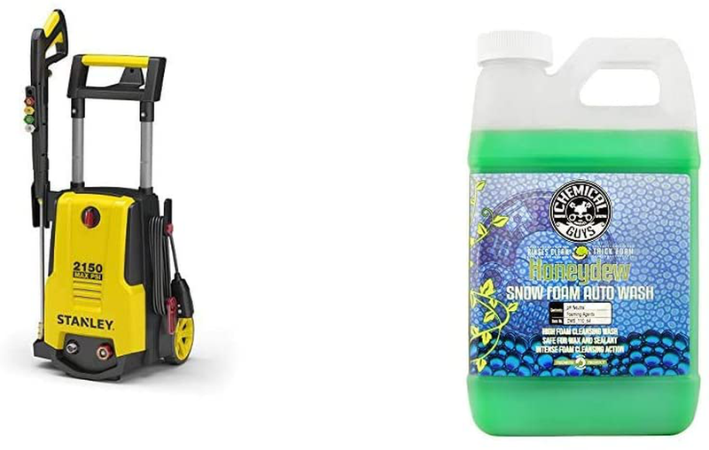 Stanley SHP2150 Electric Pressure Washer with Spray Gun, Quick Connect Nozzles Foam Cannon, 25' Hose, Max PSI 2150, 1.4 GPM  STANLEY Pressure Washer + Foam Car Wash  
