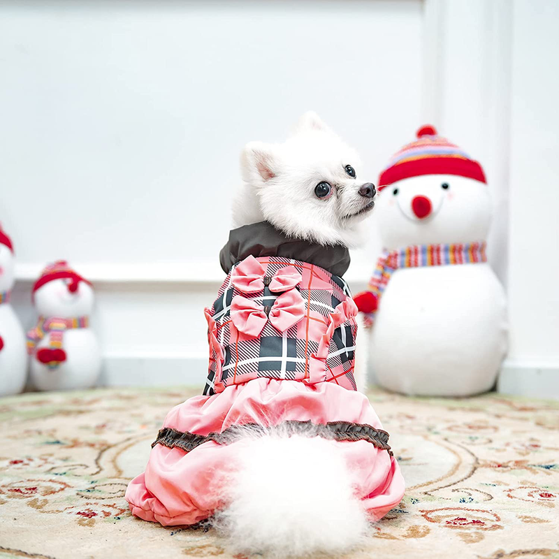 SCENEREAL Dog Winter Dress Waterproof Cold Weather Coat Warm Pet Sweater Classic Plaid Dog Jacket for Small Medium Dogs Girls Wearing Animals & Pet Supplies > Pet Supplies > Dog Supplies > Dog Apparel SCENEREAL   