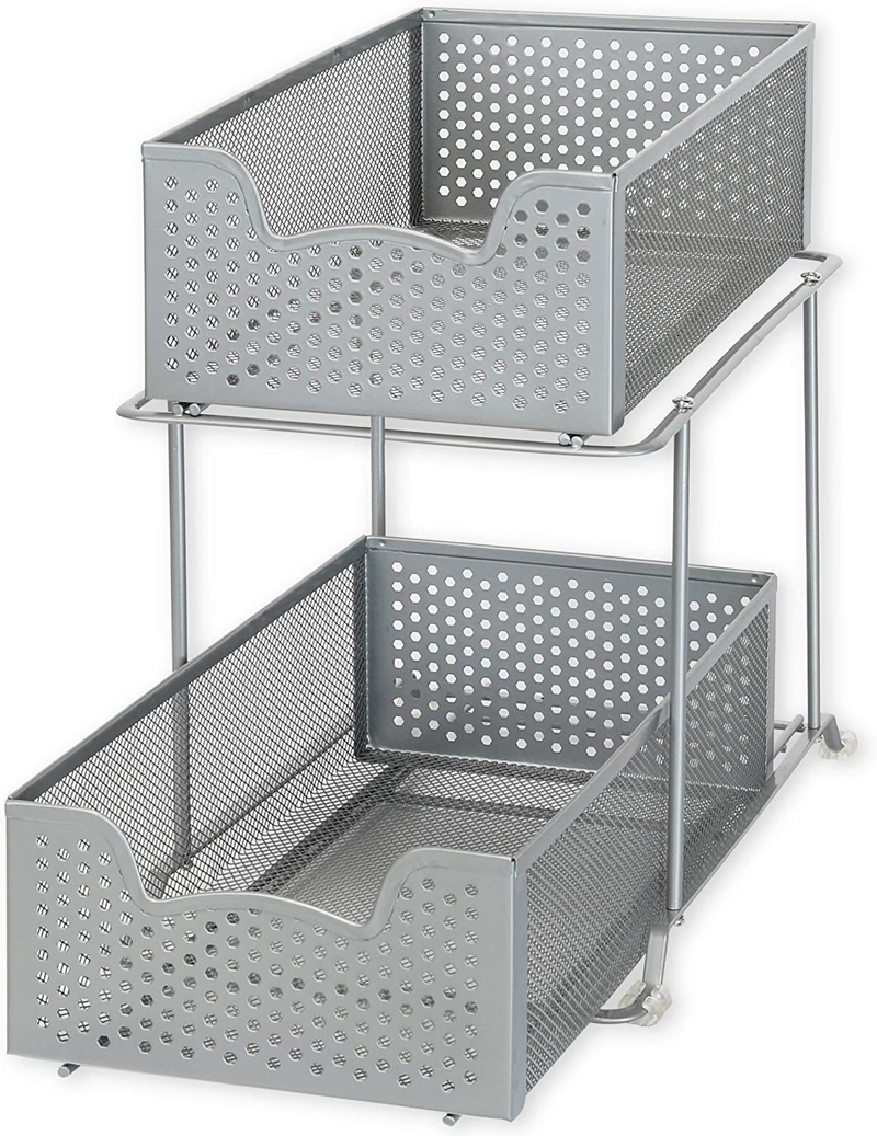 Simplehouseware 2 Tier Sliding Cabinet Basket Organizer Drawer, Silver