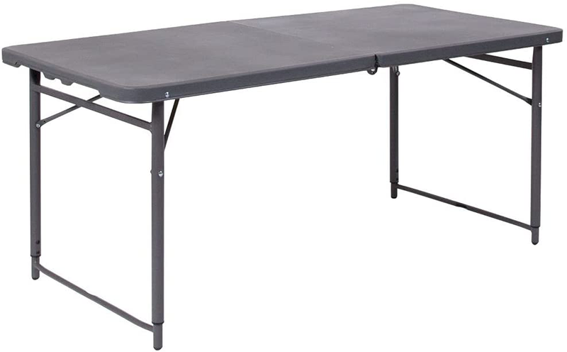 Flash Furniture 4-Foot Height Adjustable Bi-Fold Dark Gray Plastic Folding Table with Carrying Handle Sporting Goods > Outdoor Recreation > Camping & Hiking > Camp Furniture Flash Furniture   