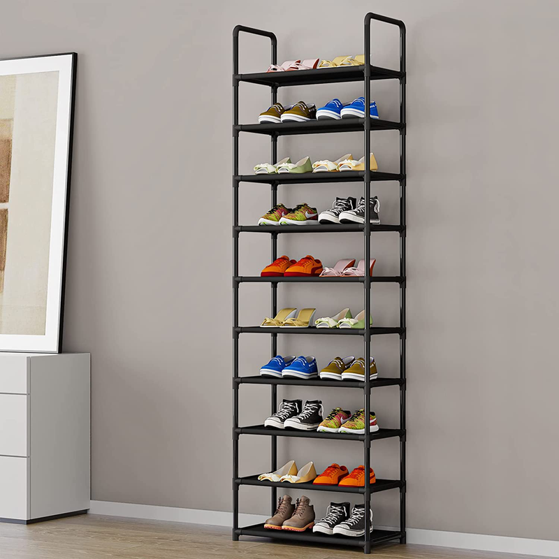 LINZINAR Shoe Rack Organizer 10 Tier Space Saving Shoe Shelf Storage Sturdy Metal Shoe Tower for Closet Entryway Bedroom, Black Furniture > Cabinets & Storage > Armoires & Wardrobes LINZINAR   