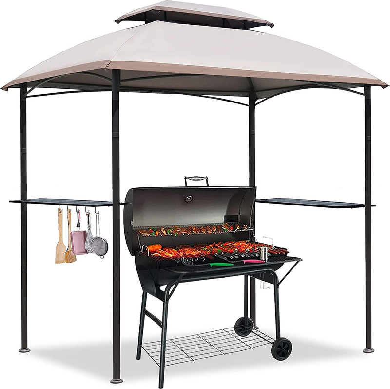 CoastShade 8'x 5' Grill Gazebo Double Tiered Outdoor BBQ Canopy,Grill Gazebo Shelter for Patio and Outdoor Backyard BBQ's with LED Light x 2 (Khaki) Home & Garden > Lawn & Garden > Outdoor Living > Outdoor Structures > Canopies & Gazebos CoastShade Beige Arc 6‘x9’ 