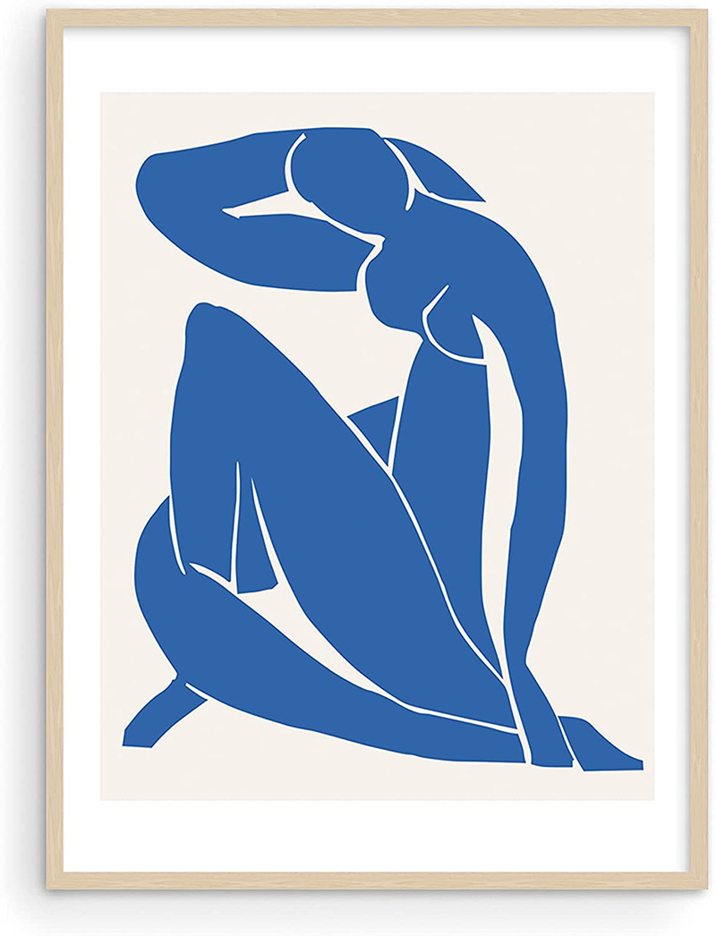 Henri Matisse Prints and Posters - by Haus and Hues | Matisse Paper Cutouts and Art Exhibition Poster Matisse Poster Prints Matisse Paintings Abstract Black and White Leaf Matisse Framed Beige - 12X16 Home & Garden > Decor > Artwork > Posters, Prints, & Visual Artwork HAUS AND HUES Blue Nude 12x16 Beige Framed 
