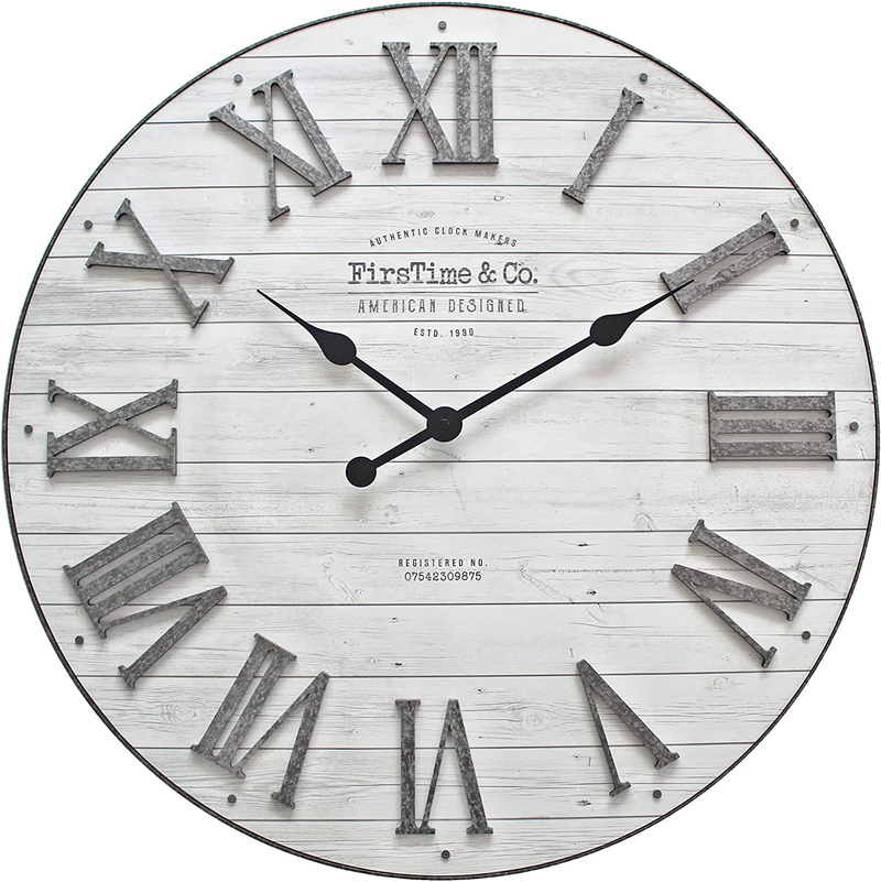 FirsTime & Co. Emmett Shiplap Wall Clock, 27", Galvanized Silver, White Home & Garden > Decor > Clocks > Wall Clocks FirsTime & Co.   