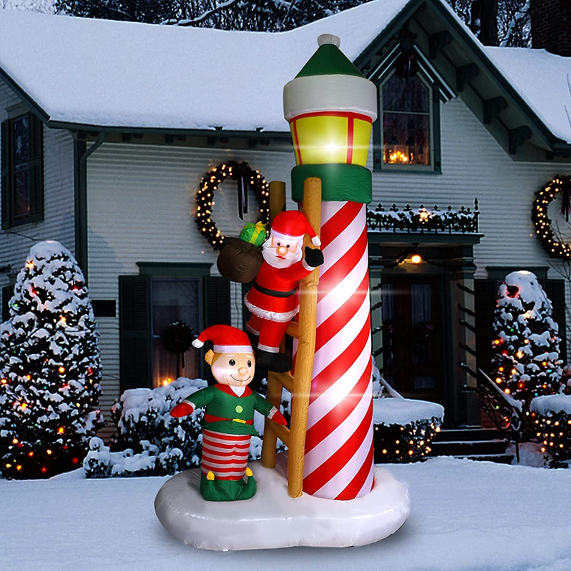 MorTime 8 FT Christmas Inflatable Santa Claus Climbing Chimney, Blow up Lighted Chimney with Elf Yard Decor with LED Lights for Christmas Outdoor Yard Party Shopping Mall Decorations