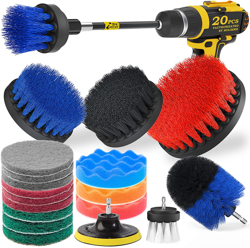 Holikme 20Piece Drill Brush Attachments Set, Scrub Pads & Sponge, Buffing Pads, Power Scrubber Brush with Extend Long Attachment, Car Polishing Pad Kit Hardware > Tools > Multifunction Power Tools Holikme Blue  