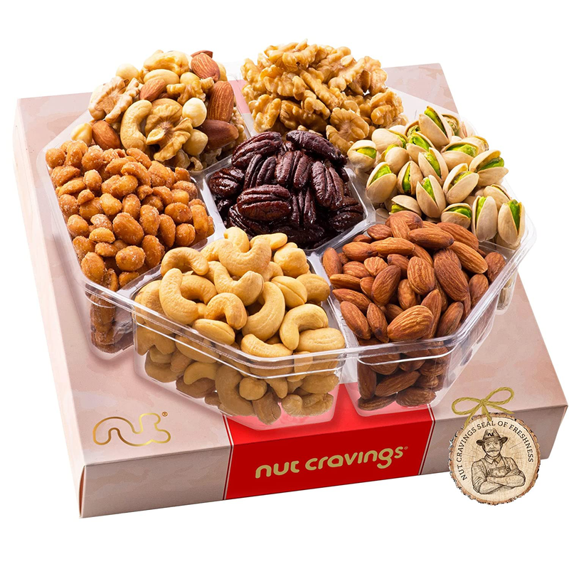 Nuts Gift Basket in Red Box (7 Piece Set, 1 LB) Valetines Day 2022 Idea Food Arrangement Platter, Birthday Care Package Variety, Healthy Kosher Snack Tray for Adults Women Men Prime Home & Garden > Decor > Seasonal & Holiday Decorations Nut Cravings C - Extra-Large Gift Basket  