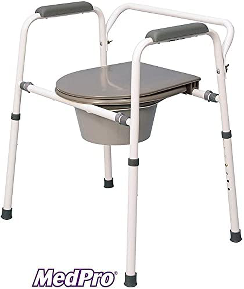 Medpro Homecare Commode Chair with Adjustable Height, Convenient and Safer Toilet Alternative, Durable and Rust Resistant, 7 Height Adjustments, Molded Plastic Armrests, Gray Sporting Goods > Outdoor Recreation > Camping & Hiking > Portable Toilets & Showers MedPro   