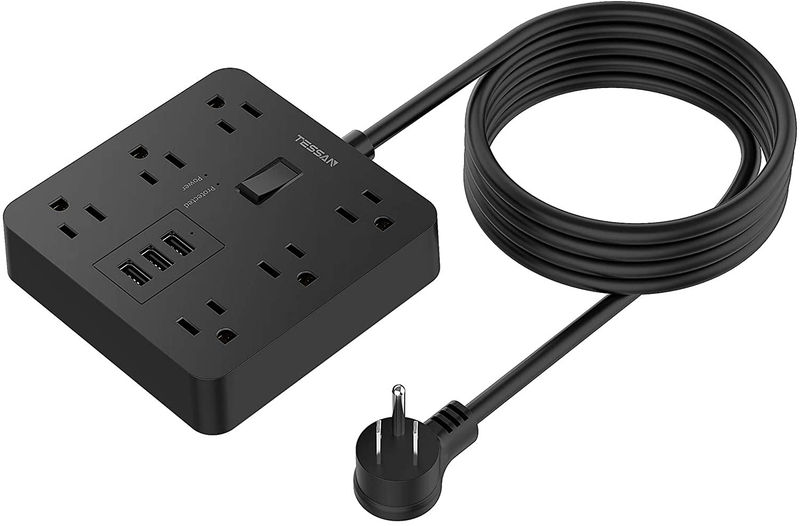Power Strip with USB, TESSAN Desktop 5 Ft Extension Cord Flat Plug with 6 Widely Spaced Outlets, Built-in 1700J Surge Protector for Home and Office Accessories, Black Electronics > Electronics Accessories > Adapters TESSAN 9.8 ft  