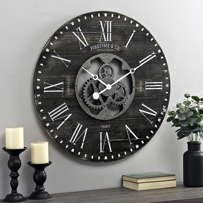 FirsTime & Co. Shiplap Gears Wall Clock, 27", Aged White Home & Garden > Decor > Clocks > Wall Clocks FirsTime & Co. Black 27 inches 