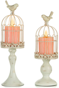 Sziqiqi Vintage Bird Cage Decorative Candle Lantern Set of 2 Decorative Pedestal Candle Holders for Pillar Candle for Tabletop Wedding Centerpiece Fireplace Mantel Decor Distressed Ivory Home & Garden > Decor > Home Fragrance Accessories > Candle Holders Sziqiqi Distressed Ivory  