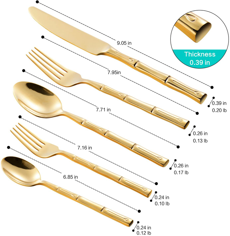 Flatasy Flatware Set Gold Silverware Set with Bamboo Pattern Mirror Polished 20 Pieces Cutlery Set Housewarming Wedding Gift Service for 4 Home & Garden > Kitchen & Dining > Tableware > Flatware > Flatware Sets Flatasy   